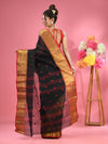 Black Pure Cotton Tant Saree With Zari Border-MA51TT43540047