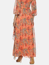 Floral Orange Flare Detail Maxi Skirt-17357