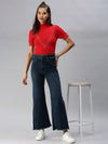 Women's Navy Blue Solid Wide Leg Denim Jeans-TRP-7013-Navyblue