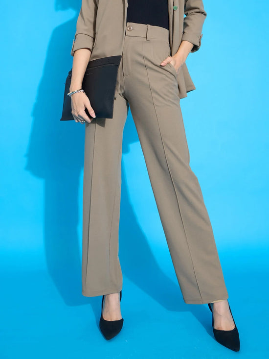 Women Beige Front Darted Pants