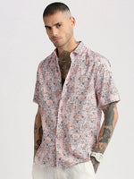 Men Spread Collar Ethnic Motifs Pink Casual Shirt-REVERIE-2126-Pink