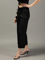 Women's Black Solid Parallel Trouser-GF-23-Black