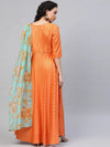 Ahalyaa Women'S Orange Crepe Gold Print Kurta