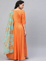 Ahalyaa Women'S Orange Crepe Gold Print Kurta