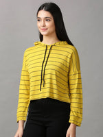 Women's Yellow Striped Crop Top-AE-10460-Mustard