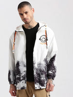 Men Hooded White Typography Tailored Oversized Jacket-K-8869-White