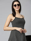 Women Black Striped A-Line Dress-SNC-52-Black