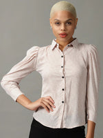 Women's Beige Printed Shirt-AE-10365-Beige