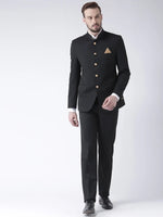 Hangup Men Standard Solid Men Formalwear-FawnBttnBlackBlazer