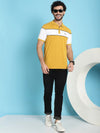 Venitian Men Printed Polo Neck Cut And Sew Cotton Mustard T-Shirt