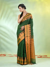 Green Cotton Saree With Zari Borders-MA66BCT43620064