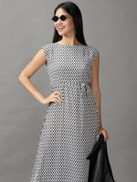 Women's White Geometrical Fit and Flare Dress-AE-15688-White