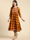 Women's Rust Printed Anarkali Kurta-GW-3505-Rust