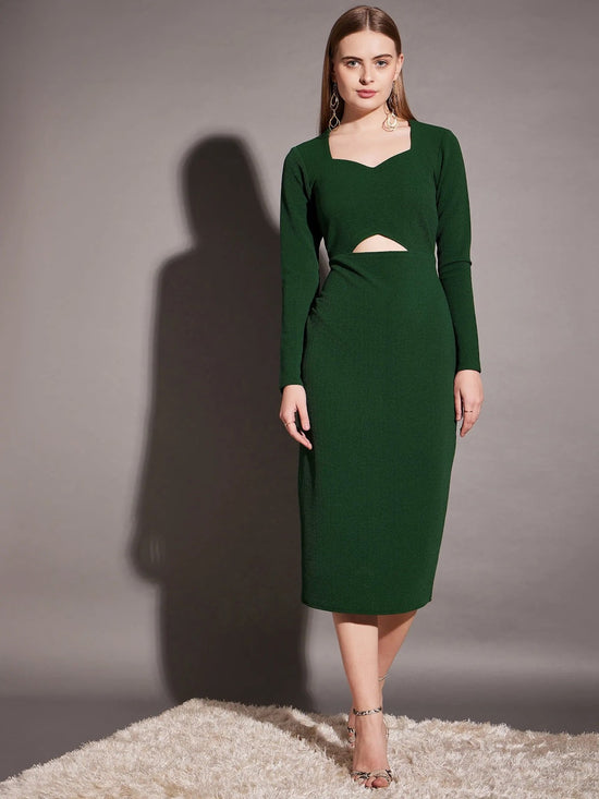 Front cut out bodycon midi dress in Green Color