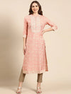 Women's Peach Floral Straight Kurta-GW-3232-Peach