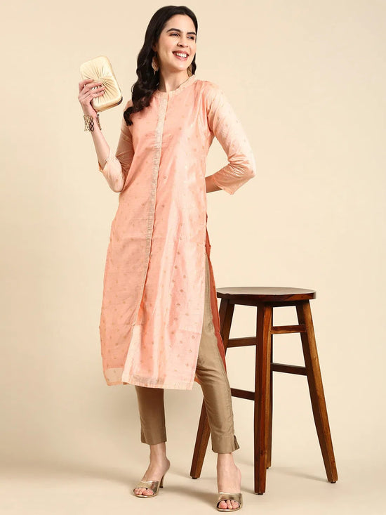 Women's Peach Printed Straight Kurta-GC-1008-Peach