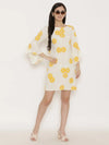 Bell Sleeve Block printed Dress in Off White-TC0286RWLE_S