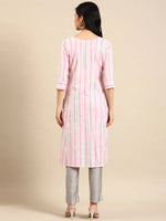 Women's Pink Striped Straight Kurta-SKC-3351-Pink