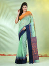 Light Green Cotton Ikat Saree With Ganga Jamuna Border-MA66BCT431380071