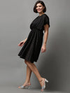 Women's Black Solid Fit and Flare Dress-AE-15614-Black