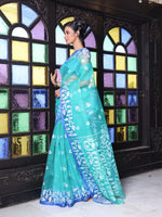 Sea Green Muslin Saree With Jamdani Designs-MA64MS401190017