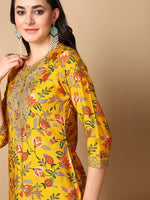 Ahika Women Yellow Silk Blend Printed Straight Kurta Pant Set With Dupatta