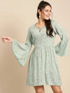 Printed Bell sleeve Dress in Powder Blue