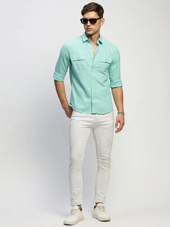 Men Green Solid Shirt-ANAH-1679-Seagreen