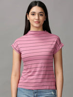 Women's Mauve Striped Top-AE-10453-Mauve