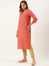 Women's Pink Printed Straight Kurtas-HO-1425-Pink