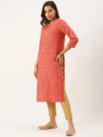 Women's Pink Printed Straight Kurtas-HO-1425-Pink