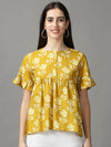 Women's Mustard Printed Peplum Top-SKF-087-3-Mustard