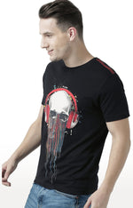 Huetrap Black Mens Short Sleeve Graphic Printed Tshirt-HT17MKGRABLK00590