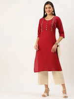 Women's Red Solid Straight Kurta-DF-1198-Maroon