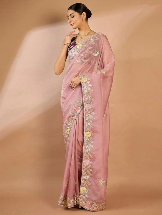 Saree Mall Women's Organza Mauve Embellished Designer Saree With Blouse Piece-SRENIK2067C