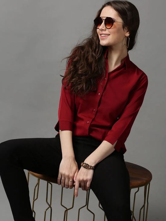 Women's Maroon Solid Shirt-AE-3331023-Maroon