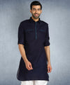 Hangup Men Standard Solid Men's Indian Wear-ST09914_Nvy_PathaniKurta