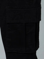 Ribbed Jogger Cargos with 6 pockets-Black