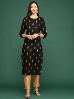 Women Black Floral Straight Kurta-GW-4196-Black