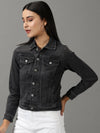 Women's Grey Solid Denim Jacket-GZ-5502-Grey