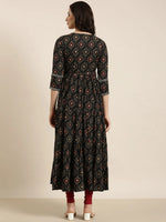 Women Anarkali Black Bandhani Kurta-AT-A1448-LG-Black