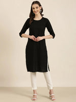 Women Black Solid Straight Kurta-RA-048-Black