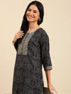 Women's Navy Blue Printed Kurta Set-BCSK-1364-Navyblue