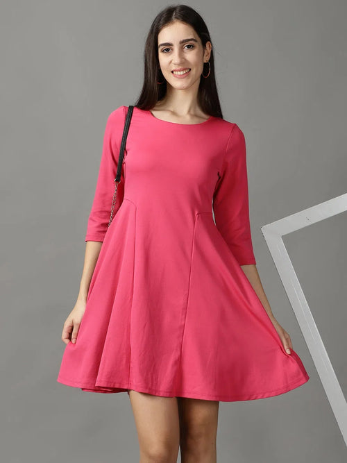 Women's Pink Solid A-Line Dress-DQ-17-378-0-Pink