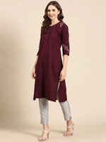 Women's Violet Solid Straight Kurta-DF-1561-Violet