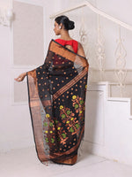 Black Cotton Saree With Zari Borders-MA64BCT401190054