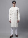 Men's White Embroidered Straight Kurta Pyjama Set-JOKP-P-690White