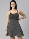 Women Black Striped A-Line Dress-SNC-52-Black