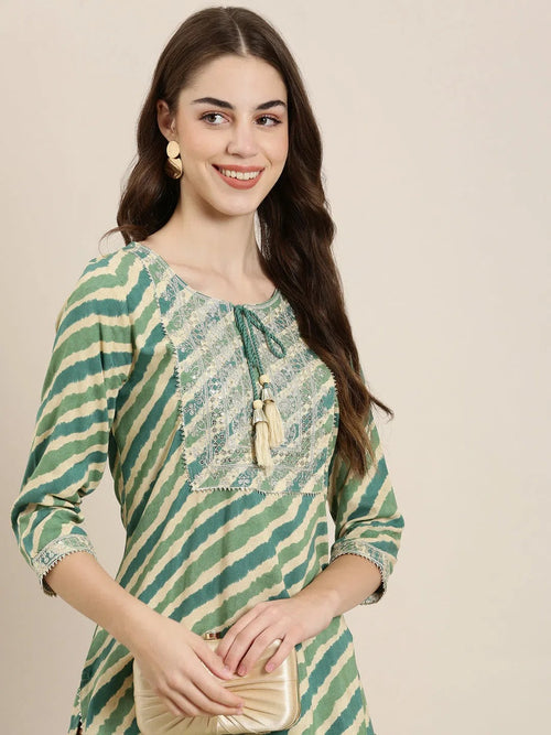 Women Green Striped Straight Kurta-TF-MS-172-Green