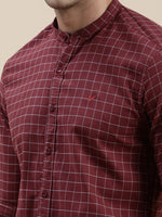 Men Maroon Checked Casual Shirt-LAVINIA-1111-Maroon